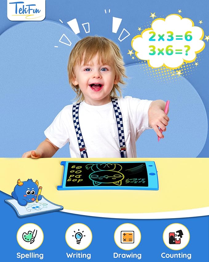 TEKFUN 2 Pack LCD Writing Tablet with Pen Cord, 8.5in Erasable Doodle Board Mess Free Drawing Pad for Kids, Car Trip Educational Toys Birthday for 3 4 5 6 7 Girls Boys (Blue*Green)