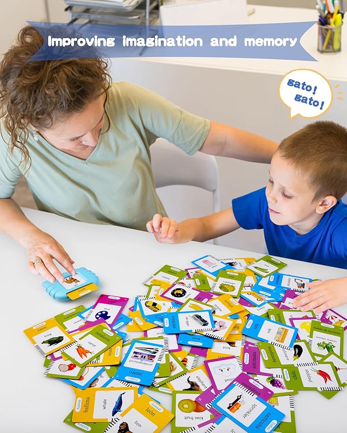 510 Words Spanish Flash Cards for Kids, Autism Toys for Toddlers 2-3 Years Old, Speech Therapy Toys, Educational Learning Flash Cards for Boys and Girls Blue(Spanish/English/Bilingual)