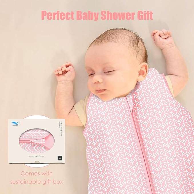 SWEET DOLPHIN Baby Sleep Sack 6-12 Months - 100% Cotton 2-Way Zipper TOG 0.5 Infant Wearable Blanket, Newborn Essentials Toddler 3 Pack Sleeping Sacks - Pink
