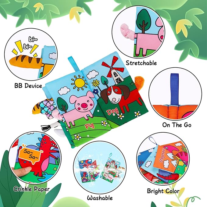 2 PCS High Contrast Crinkle Baby Books 0-6 Months Interactive Sensory Baby Toys 9-12 Month Montessori Activities Touch Feel Infant Book 0-3-6 Month Car Seat Travel Essentials Newborn Development Gift