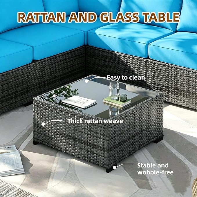 MOCHITO 5 Pieces Outdoor Patio Furniture Sets, All-Weather Sectional Sofa Grey - Image 2