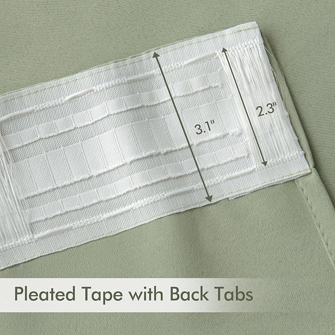 MIULEE Sage Green Back Tab Blackout Curtains 72 Inch Length 2 Panels Set for Living Room Bedroom Privacy, Rod Pocket/Pinch Pleat Thermal Insulated Room Darkening Pleated Light Blocking Drapes