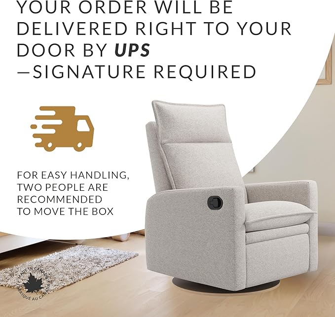 Arya Modern Nursery Glider Recliner Chair – Cozy Nursing Chair with 360° Swivel for New Parents, Gentle Motion, Compact Design, High Back & Low Armrests, Canadian Made (Heather Pearl/Arlo Fabric)