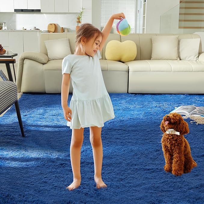 Ultra Soft Rug for Living Room, 4X6 Fluffy Shag Area Rug for Bedroom, Modern Shaggy Carpets Fuzzy Rug for Teens Dorm Nursery Home Decor Aesthetic, Upgrade Anti-Skid Durable, Blue