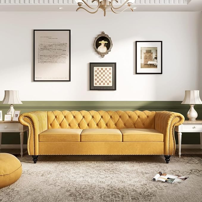 AVZEAR 3 seat Sofa, Velvet Sofa Living Room Large Sofa Modern Chesterfield - Image 5