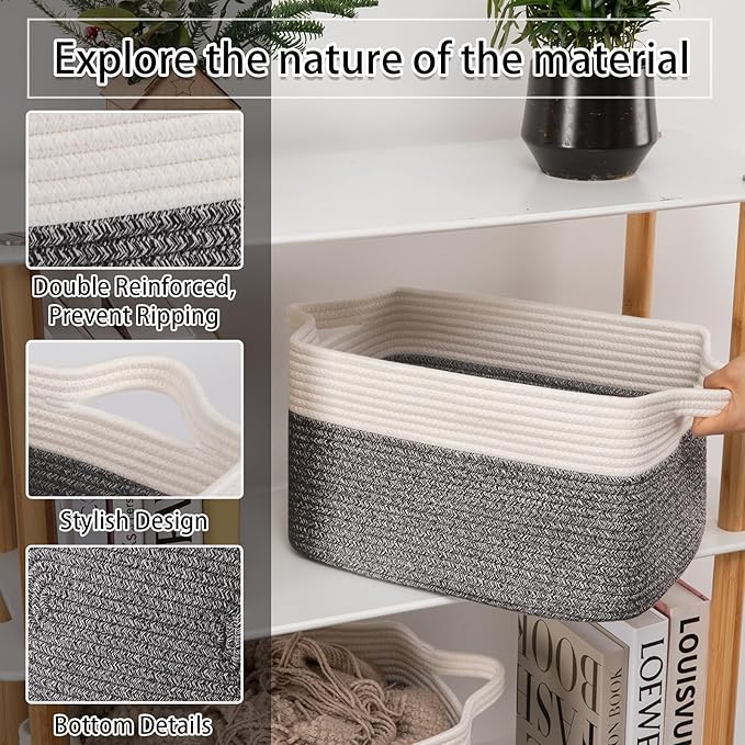 OIAHOMY 3 Pack Storage Basket for Organizing, 13''X9.85''X8.7'' Woven Storage Bins with Handles, toy organizers,Stylish Room Decor, Black variegated