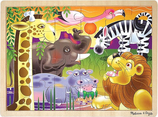 Melissa & Doug African Plains Safari Wooden Jigsaw Puzzle with Storage Tray (24 pcs)