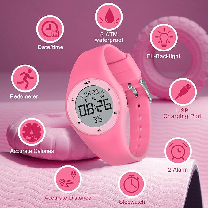 Kids Watches for Girls Boys Digital Sport Watch with Step Counter Pedometer Vibration Alarm Clock, No App Waterproof Fitness Tracker Kids Watch Boys Girls Teens Students Ages 5-16