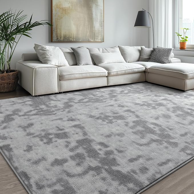 Kimicole 4x6 Washable Area Rugs for Bedroom Living Room, Low Pile Ulta-Thin Solid Color Rug, Non-Slip Soft Fluffy Carpet for Nursery Kids Room Dorm Room Home Decor (Light Grey)
