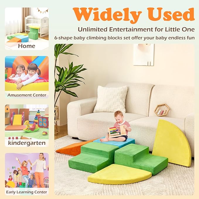 6 Pieces Climbing Toys for Toddlers, Climb & Crawl Soft Foam Block Activity Play Set, Foam Play Gym Climbing Blocks, Toddler Climbing Toy Indoor, Soft Foam Toys for Kids Crawling and Sliding