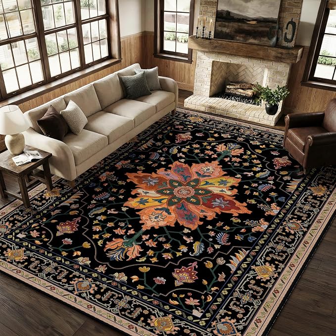 RELEANY Area Rugs 9'x12' Washable Non-Slip, Floral Vintage Distress Print - Image 4
