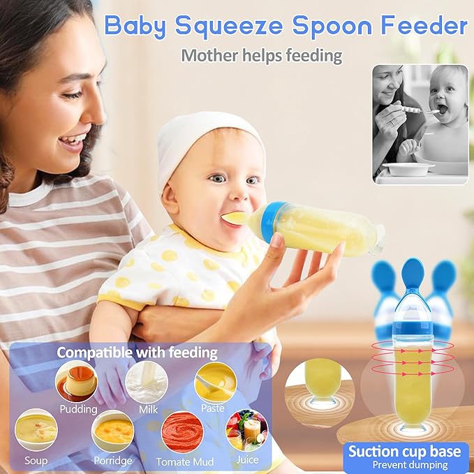WAJIAYON Baby Fruit Feeder Pacifier - 5 Pack | 2 Baby Food Feeder Pacifier & 1 Infant Food Dispensing Spoon | Fresh Fruit Teethers for Babies | Shower Gifts for Boys and Girls (Blue & Green)