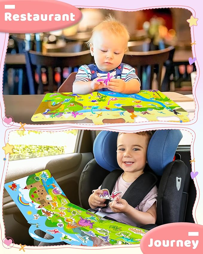 Benresive Reusable Sticker Books for Kids 2-4, Sticker Books for Toddlers 1-3 2-4, Toddler Travel Toys Activities Crafts Gifts - Dinosaur