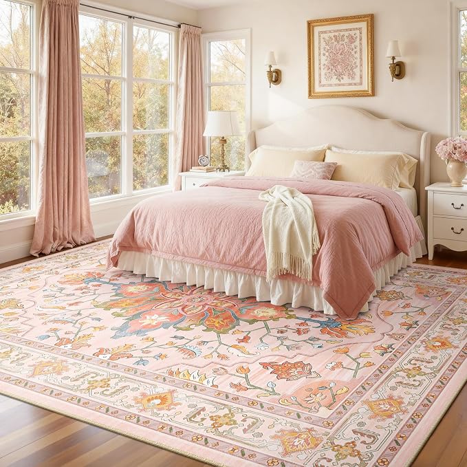 RELEANY Area Rugs 7'x9' Washable Non-Slip, Floral Vintage Distress Print - Image 2