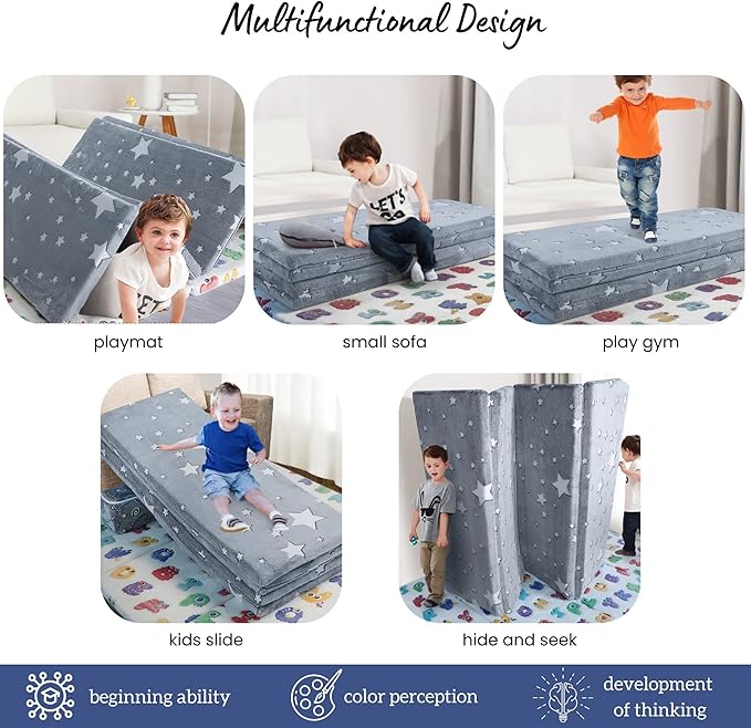 MeMoreCool Kids Floor Mattress Large 6x4 FT, Thicken Foam Futon Mattress for Playroom, Foldable Crawling Mat for Children’s Play Area