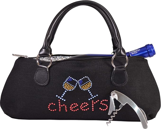 Wine Clutch Bag (Thermal Insulated) Trendy Women’s Carry Tote | Holds Red & White 750mL Bottles | Trendy Fashion | Incl. Portable Waiter-Style Corkscrew (Cheers)