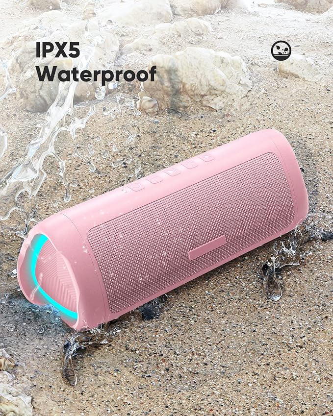 Bluetooth Speaker with HD Sound, Portable Wireless, IPX5 Waterproof, Up to 20H Playtime, TWS Pairing, BT5.3, for Home/Party/Outdoor/Beach, Stocking Stuffers, White Elephant Gifts for Adults (Pink)