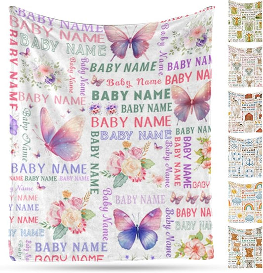 Ship Next Day, Personalized Baby Blanket – Printed in USA, Custom Baby Blanket for Boys & Girls, Baby Blanket with Name, Baby Shower, Easter, Christmas, Birthday Newborn & Toddler Gifts (Style 06)