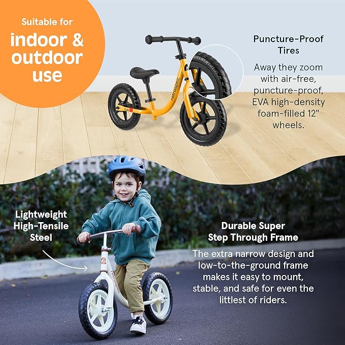 Retrospec Cub Toddler 12" Balance Bike, 18 Months - 3 Years Old, No Pedal Beginner Kids Bicycle for Girls & Boys, Flat-Free Tires, Adjustable Seat, & Durable Frame