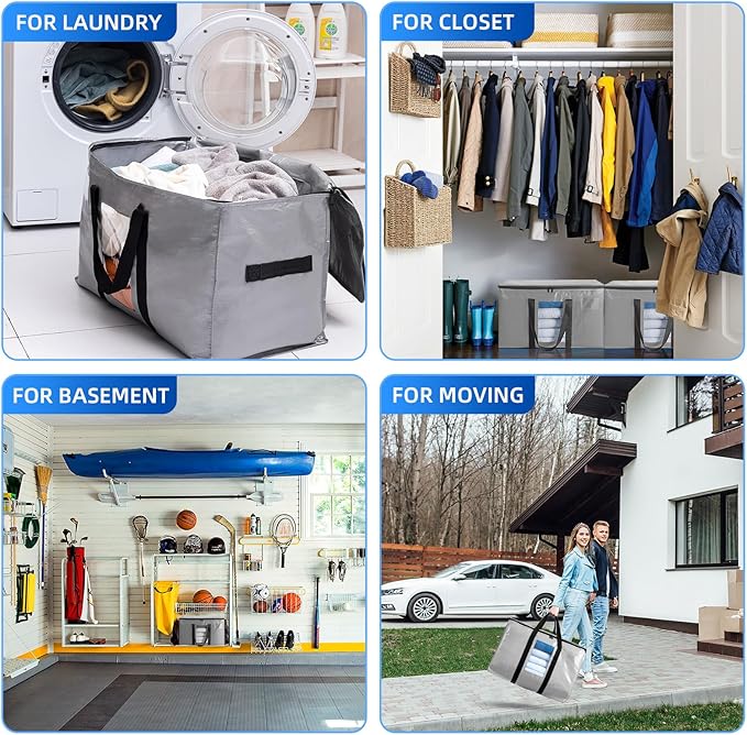 TAILI Extra Large Moving Bags, 10 Pack Silver Heavy Duty Totes For Storage with Visible Window, Wrap Around Handles, Storage Bags for Space Saving, Alternative to Moving Boxes