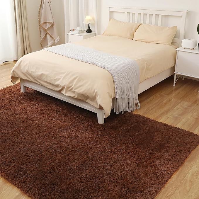 Luxury 4x6 Area Rug, Ultra Soft Rugs for Living Room, Plush Carpet Rugs for Bedroom, Non-Slip Indoor Rug for Nursery, Study Room, Playroom, Home Decor, Brown