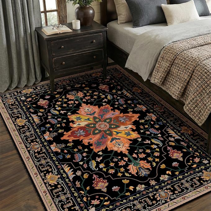 RELEANY Area Rugs 5'x8' Washable Non-Slip, Floral Vintage Distress Print - Image 4