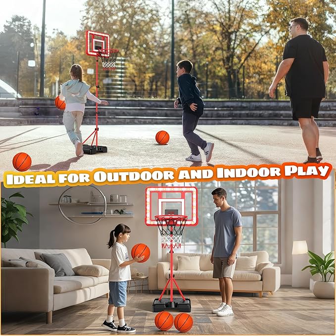 Kids Indoor Basketball Hoop with Scoreboard & Timer,Toddler Adjustable Height Basketball Goal Toy for Outdoor Backyard,Sports Game Play