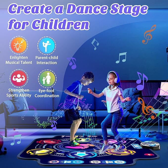 【Upgraded】KIZJORYA Dance Mat for Kids, Electronic Light-up Dance Pad with Wireless Bluetooth 5 Speeds 9 Levels, Dancing Mat for Toddlers Music Game Dance Toy for Girls Boys 3 4 5 6 7 8 9 10+ Year Old