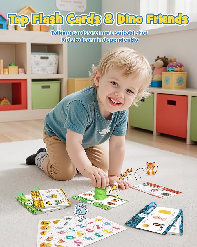 Montessori Toys for Kids Reading Set: Dinosaur Talking Pen with 73PCS FlashCard&6 Stickers, Montessori Language Learning Speech Therapy Toys, Autism Sensory Interactive Educational Gifts for Boy Girl