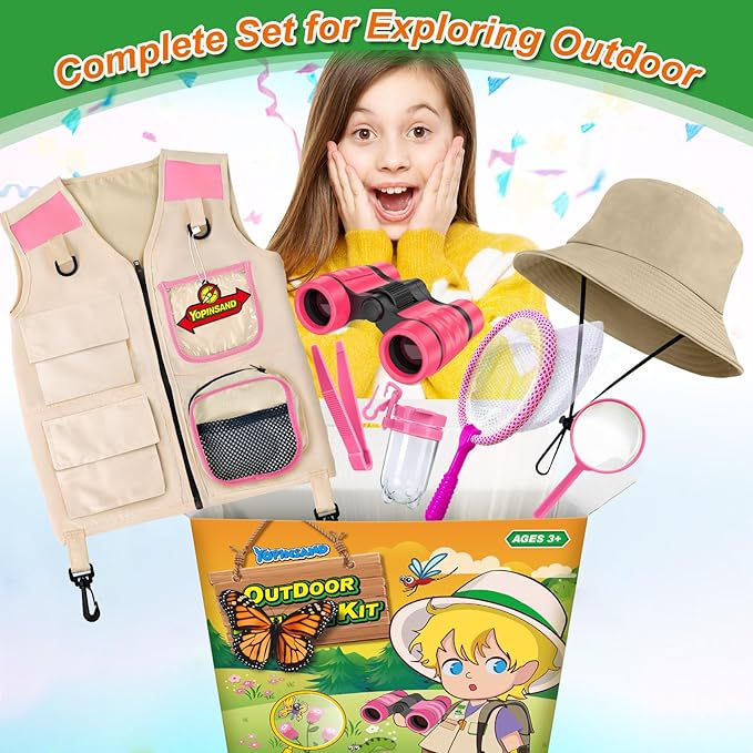 Kids Explorer Kit & Bug Catcher Kit, Kids Camping Gear for Kids, Outdoor Exploration Set with Vest & Hat, Ideal Outdoor Camping Adventure Toys for Ages 3 4 5 6 7 8 Boys Girls