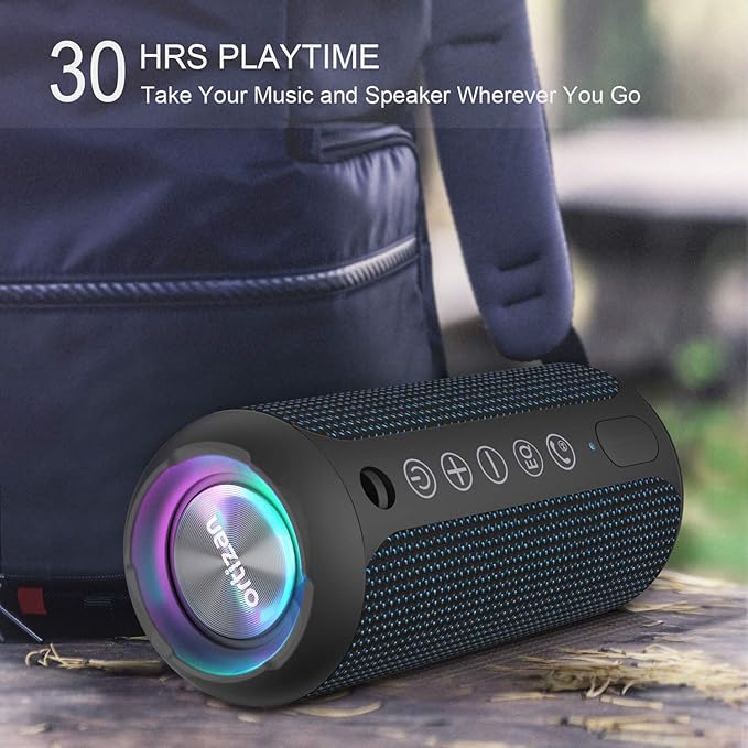 Ortizan Portable Bluetooth Speakers, IPX7 Waterproof Wireless Speaker with 24W Loud Stereo Sound, Outdoor Speaker with Bluetooth 5.3, Deep Bass, RGB Lights, Dual Pairing, 30H Playtime for Home, Party