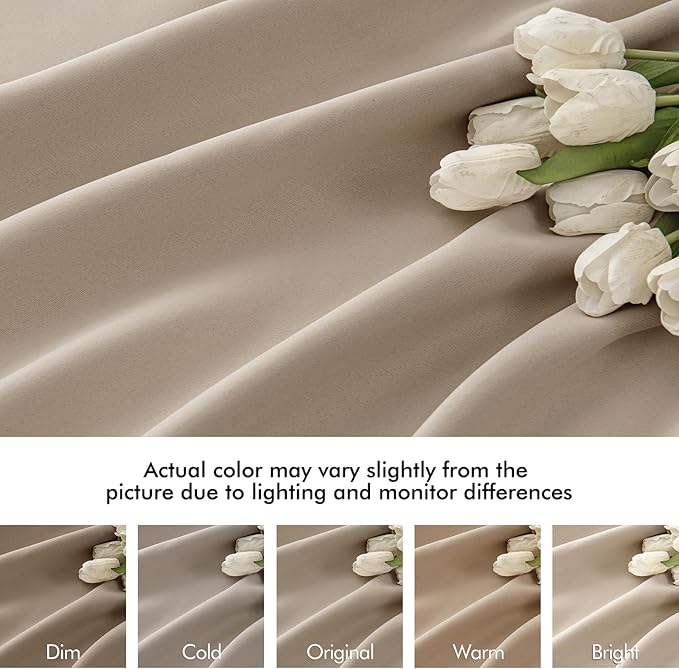 MIULEE Taupe Back Tab Blackout Curtains 84 Inch Length 2 Panels Set for Living Room Bedroom Privacy, Rod Pocket/Pinch Pleat Thermal Insulated Room Darkening Pleated Light Blocking Drapes