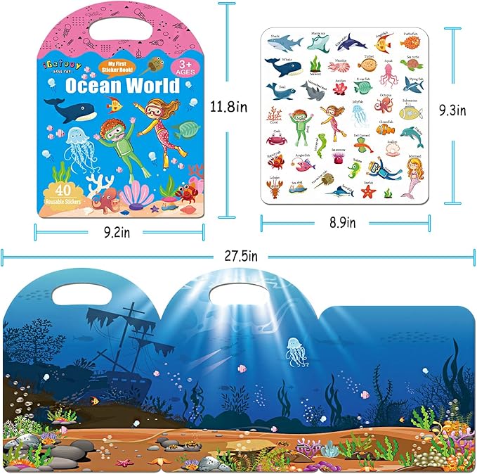 Reusable Sticker Books for Toddlers 1-3, Sticker Book for Toddlers 2-4 Years, Toddler Travel Essential in The Car/Train/Plane