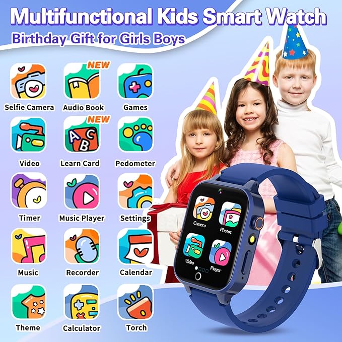 Vakzovy Smart Watch for Kids with 26 Puzzle Games HD Camera MP3 Player Audiobook Video Pedometer Habit Tracking Learn Card Flashlight Kids Smart Watch Boys Gift for 5-12 Year Old Boys Toys
