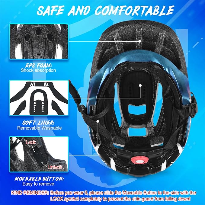 Lixada Kids Bike Helmet Adjustable Detachable Full Face Helmet for Cycling Helmet for Children Bicycle, Skateboard, Scooter, Protective Gear (20.5-22 Inches)