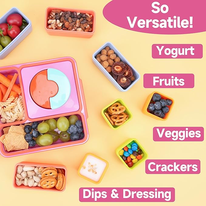 Silicone Dips Containers Compatible with OmieBox, 4 Pack Salad Dressing Container To Go for Most Bento Lunch Box, Small Snack Condiment Container with Lids for kids