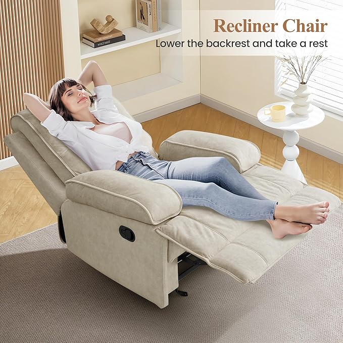 Nursery Rocking Chairs,Velvet Rocker Recliner Nursing Chair,Oversized Nursery Recliner Glider Chair with Extra Wide Footrest for Breastfeeding,Beige