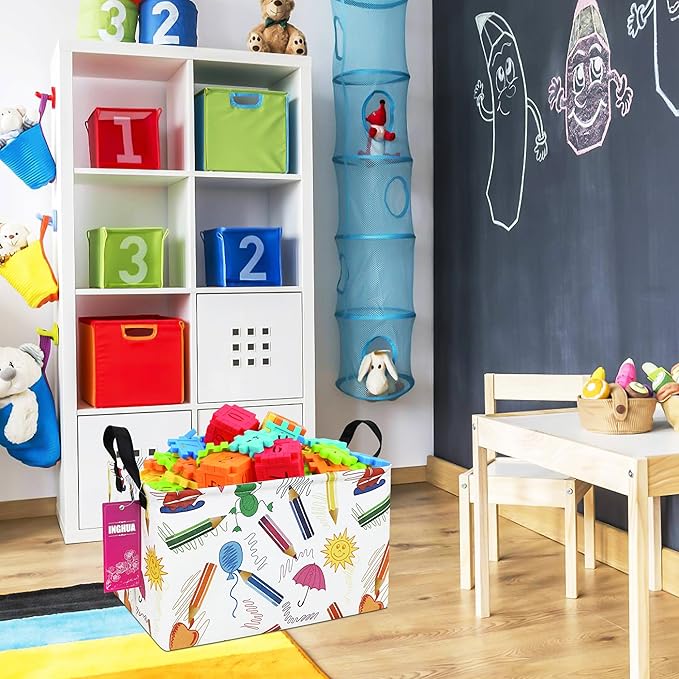 Rectangular Storage Basket Fabric Organizer Bin for Toys,Books,Clothes,Gifts,Pets-Perfect for Home,Office,Nursery,Dorm,Shelf(Rec-colored pencil )