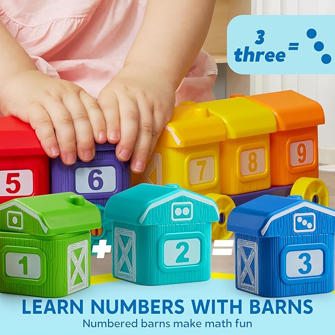 Learning Toy for Toddlers 1 2 3 Years Old, Counting, Matching & Sorting Montessori Learning Farm Train Including 9 Farm Animals and 1 Farmer, Easter Christmas Birthday Gift for Baby Boys Girls
