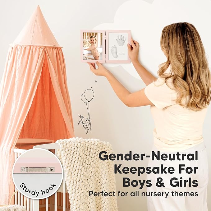 Personalized Baby Hand and Footprint Kit, Quick Dry Clay - Newborn Keepsake Feet and Handprint Kit, Nursery Picture Frame, New Mom Gifts for Baby Showers & Registry (Petal Pink)