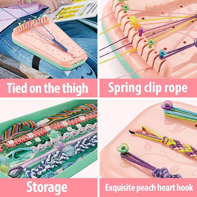 Chilpals Friendship Bracelet Making Kit for Girls,Arts and Crafts for Kids Ages 8-12,Birthday Gifts Ideas for Girl 7 8 9 10 11 Year Old - 2 in 1 Bracelets String Maker Toys Set (Pink)