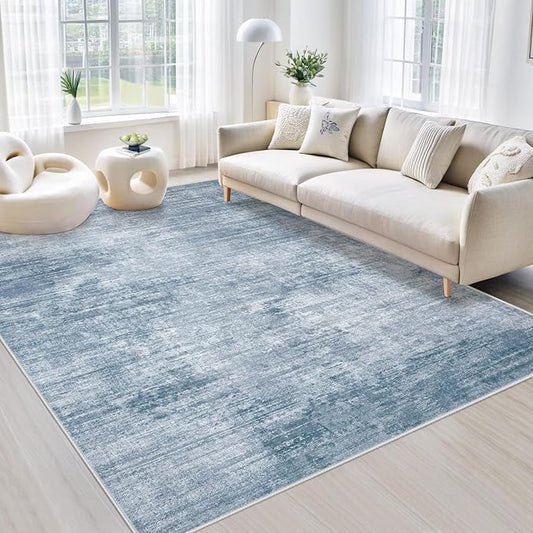 Area Rugs 5x7 Living Room: Washable Rug Modern Abstract Large Rugs Soft Non Slip Neutral Rug Stain Resistant Indoor Carpet for Bedroom Kitchen Dining Room Table Nursery Home Office Rugs(Blue,5'x7')