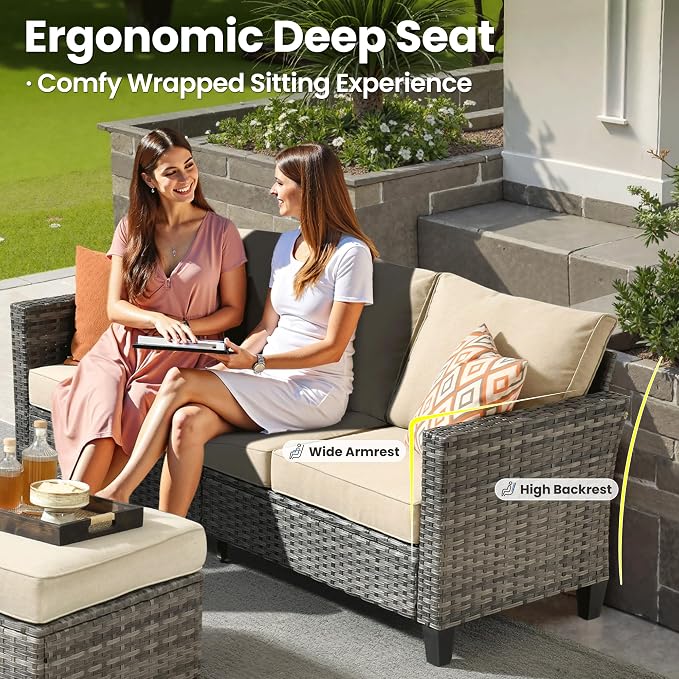 ovios 6 Pieces Patio Furniture Set, Outdoor Wicker Sofa Couch - Image 7