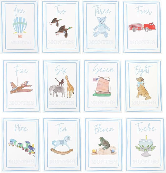 Boy Watercolor Milestone Cards - My First Monthly Milestone Cards,Blue Boy 12 Monthly Newborn Photos(Cards-1)