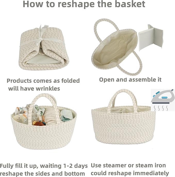 Diaper Caddy Organizer Cotton Rope Baby Basket Nursery Storage and Portable Tote Bag for Car Ideal Baby Shower Gifts and Registry Must-Have for Newborn Essentials striped