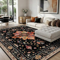 RELEANY Area Rugs 8'x10' Washable Non-Slip, Floral Vintage Distress Print by RELEANY