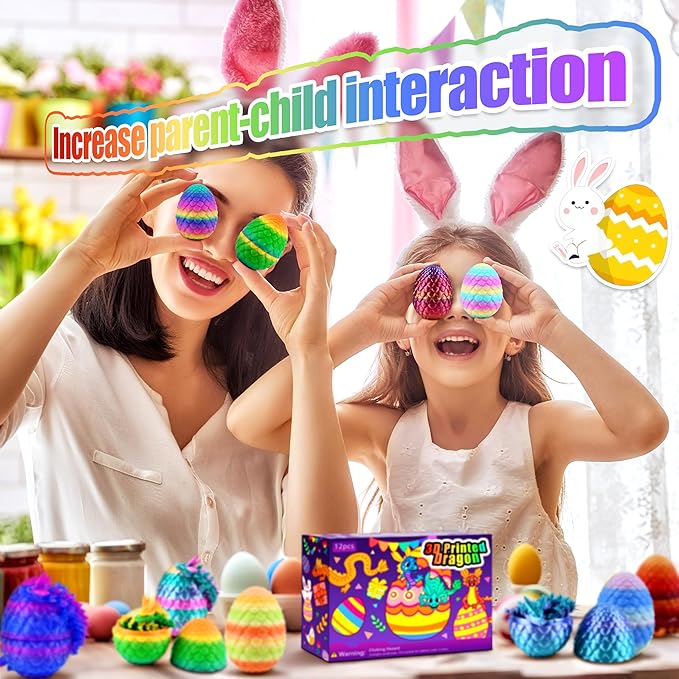 12PCS 3D Printed Dragon Eggs with Dragon Inside, Unique Fun Gifts Cool Stuff Cool Gadgets for Men Teens Boy Gifts, Mini Articulated Easter Basket Essentials for Kids