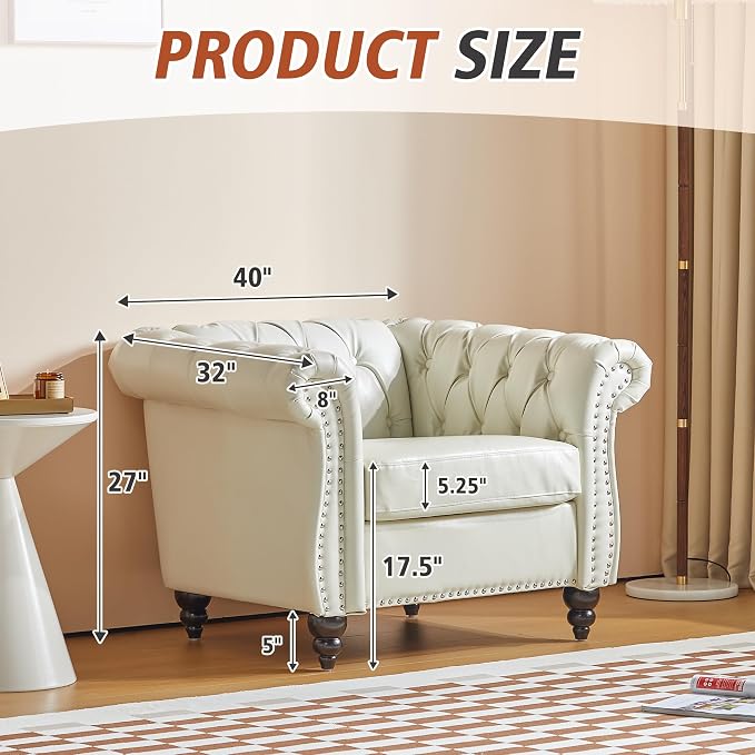 ORRD 2 Piece Living Room Set, Chesterfield Faux Leather Sofa Loveseat Couch - Image 2