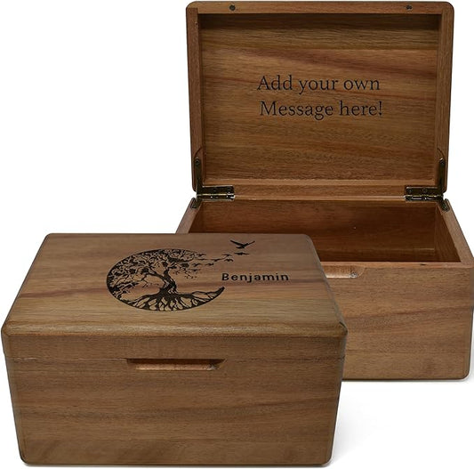 Life Tree Box Personalized - Wooden Keepsake Box for Men, 5 Year Wedding Gift for Anniversary, Acacia Wood Decorative Chest, Handmade Memory Boxes with Custom Hidden Message, 8x6x4 in