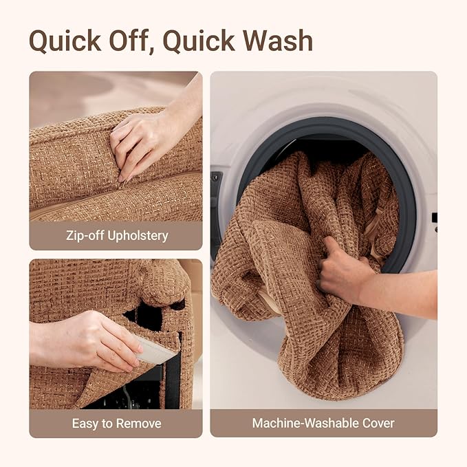 Nursery Swivel Glider Recliner Chair with Adjustable Armrests & Headrest, Rocking Chair Nursery with Removable Cover for Breastfeeding, FSC & Oeko-TEX Certified, Brown